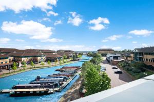 a view of a river with boats docked at Luxury stay with scenic views in Brierley Hill