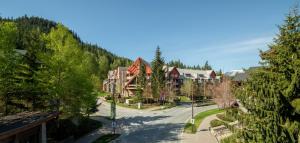 arial view of a street in a resort town at Ski-in/Ski-out Intentionally Designed Ski Lodge in Whistler