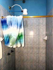 a bathroom with a shower with a towel and a light at Apartamento Top House in Puerto Baquerizo Moreno