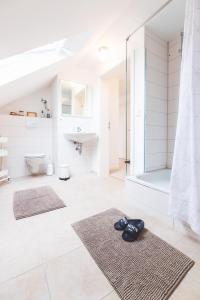 bagno con doccia e 2 tappeti di Casa Ueberall a Fehmarn Altre 29 foto