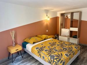 a bedroom with a bed and a mirror at COCON CENTRAL - Cathédrale & Castillet - Parking Gratuit - Wifi in Perpignan