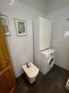 La petite salle de bains est pourvue de toilettes et d'un lavabo. dans l'établissement Espectacular Estudio en Antigua Casa de Correos, à Molina de Aragón