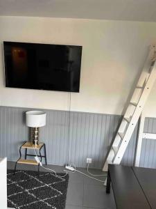 salon z telewizorem z płaskim ekranem na ścianie w obiekcie Studio Bayonne avec balcon w Bajonnie