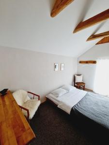1 dormitorio con cama y escritorio. en ŽOLIŲ NAMELIS, en Antalkiai