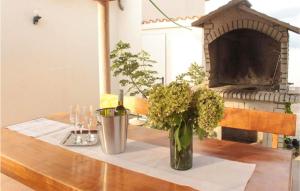 a table with a vase of flowers and a fireplace at Cozy Home In Debeljak With Wifi in Debeljak