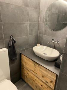 een badkamer met een wastafel en een toilet bij Magnifique studio Anzère in Anzère