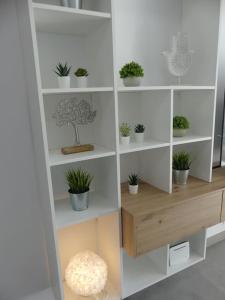 a white book shelf with potted plants on it at 19 Piso céntrico, nuevo y bien equipado en La Trinidad in La Laguna