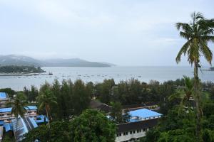 a view of a body of water with a palm tree at ROYAL SEAVIEW RESIDENCY in Port Blair