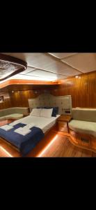 a bed in the back of a boat at Bluemarmarisgulettour in Marmaris