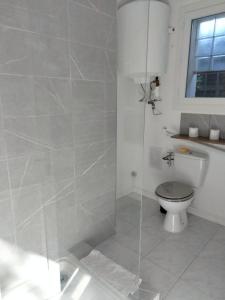 een badkamer met een toilet en een glazen douche bij Appartement calme a 2 minutes a pieds du centre ville in Manosque
