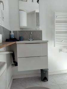een witte keuken met een wastafel en een toilet bij Appartement calme a 2 minutes a pieds du centre ville in Manosque