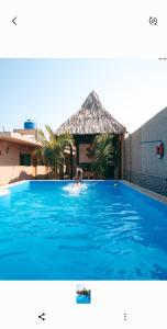 una persona nadando en una gran piscina azul en IGUANA HOUSE, en Máncora