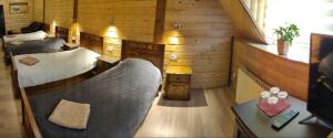 Zimmer mit 2 Betten in einer Holzhütte in der Unterkunft Diamond De Luxe in Kolomyja