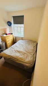 a small bedroom with a bed and a window at Traditional 3 Bed Flat In Highgate in London
