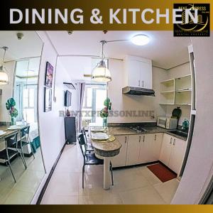 a magazine cover of a kitchen and dining room at Near US Embassy - Free Sauna & Pool Access + 20% Off Promo This Month! Explore Deluxe Studio Unit in Manila w/ Balcony Perfectly Situated Near NAIA Airport, Heart of Manila - Updated 2023 Price for Your Unforgettable Ultimate Staycation Experience! in Manila