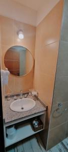a bathroom with a sink and a mirror at Amma Selva Temporarios in Posadas