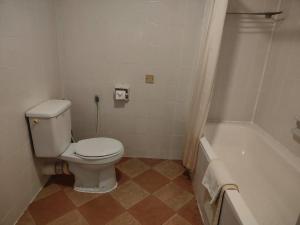 a bathroom with a toilet and a bath tub at Rainbow Paradise BeachFront Penang in Tanjung Bungah +8 photos