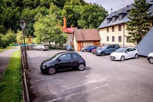 un grupo de autos estacionados en un estacionamiento en Hotel Gong en Štramberk