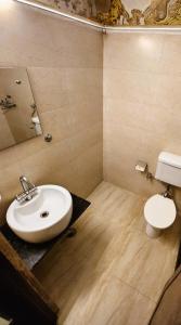 La salle de bains est pourvue d'un lavabo et de toilettes. dans l'établissement Hotel Royal Brooks, à Chandigarh
