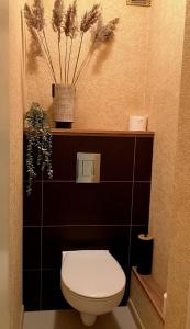 La salle de bains est pourvue de toilettes et d'un mur noir. dans l'établissement Oh-la-laa, à Ventspils