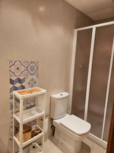 La salle de bains est pourvue d'une douche et de toilettes. dans l'établissement Apartments Zarate, à Grenade