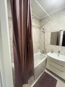 a bathroom with a tub and a sink and a shower at Апартаменти Люкс 4 in Khmelnytskyi