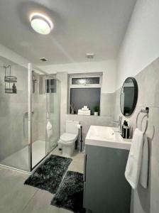 a bathroom with a sink and a toilet and a shower at City Signature Apartments in Cambridge