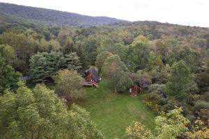 una vista aérea de una casa en un bosque en Sunday Hollow, en Margaretville