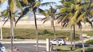 une voiture garée à côté d'une plage bordée de palmiers dans l'établissement Oceano Azul Hospedagens a 50 M DA ORLA-Passarela do Caranguejo, à Aracaju