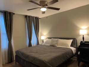 1 dormitorio con 1 cama y ventilador de techo en Little France en Phillipsburg