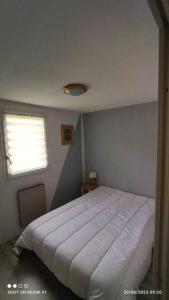 een slaapkamer met een wit bed en een raam bij Petit chalet dans résidence in Font Romeu Odeillo Via