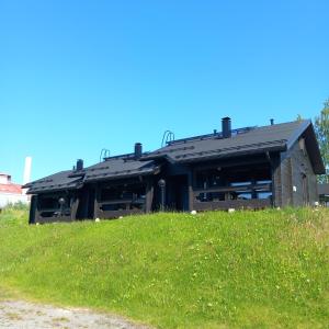 un edificio sentado en la parte superior de un campo verde en Himos, KOIVULA 25, center area, en Jämsä