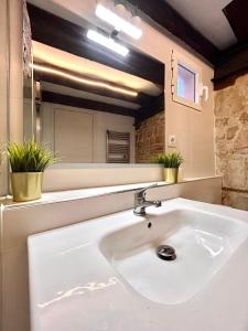 lavabo blanco en un baño con macetas en Malasaña Sky, en Madrid