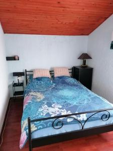 1 dormitorio con 1 cama con edredón azul en Kuća za odmor Dunavski raj en Batina