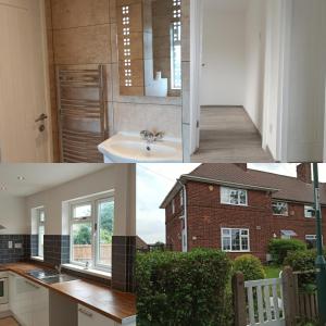 a collage of photos of a kitchen and a house at Broxtowe house -3 bed House parking Nottingham in Nottingham