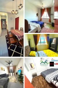 un collage di foto di una camera d'albergo di Homestay Seri Terengganu,Apartment Tok Pelam Sea View ,Pantai Batu Burok,KTCC,Hospital,Drawbridge a Kuala Terengganu