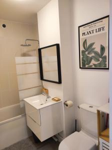 y baño con aseo, lavabo y espejo. en Lumineux Charming Appartement - Cozy Flat, en Le Chesnay
