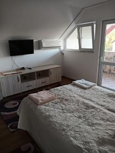 ein Schlafzimmer mit einem Bett und einem TV an der Wand in der Unterkunft La Nea' Ionica 