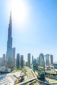Nespecifikovaný výhled na destinaci Dubaj nebo výhled na město při pohledu z apartmánu