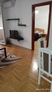 Il comprend un salon doté de parquet et d'une télévision. dans l'établissement Apartman Sunce, à Požarevac