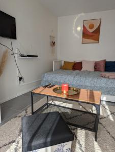a living room with a coffee table and a couch at Studio Rambouillet, Parc & Forêt in Rambouillet