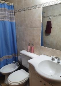 a bathroom with a toilet and a sink and a mirror at Casa Familiar para hasta 6 personas , Lujan de Cuyo , Mendoza in Ciudad Lujan de Cuyo