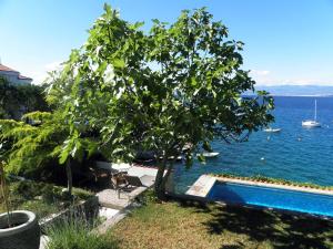 un arbre à côté d'une piscine à côté de l'eau dans l'établissement Holiday Home Valica, à Malinska