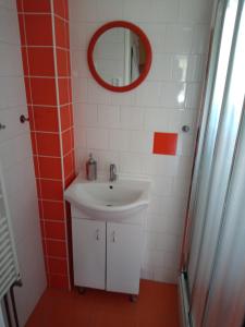 a bathroom with a white sink and a mirror at Rodinný dům Na Smetance in Vrchlabí