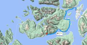 a map of ireland with a red dot at 3ART recreation in Tromsø
