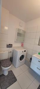 奧爾什丁的住宿－Apartament nad jeziorem，一间带卫生间和洗衣机的浴室