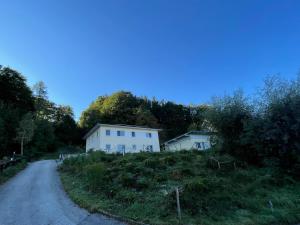 una casa blanca al lado de una carretera en Fewo Maiberger, en Schörfling am Attersee