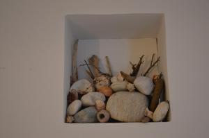 a box filled with different types of rocks and branches at ThalaSEA - village Antiparos in Antiparos