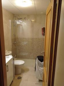 イスラ・クリスティナにあるcoqueto y acogedor apartamentoのバスルーム(トイレ、シャワー付)