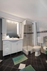 a bathroom with a sink and a toilet and a shower at The Greens Family House in Zlatibor